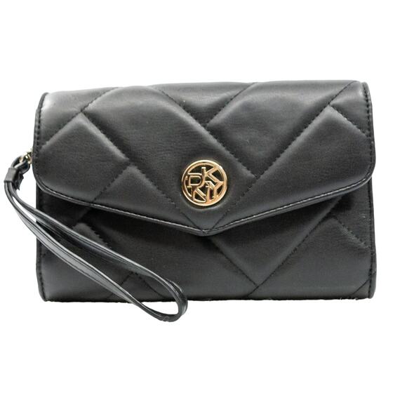 Women's Large Black Clutch DKNY Donna Karan New York Quilted Wristlet NWT - Picture 1 of 3